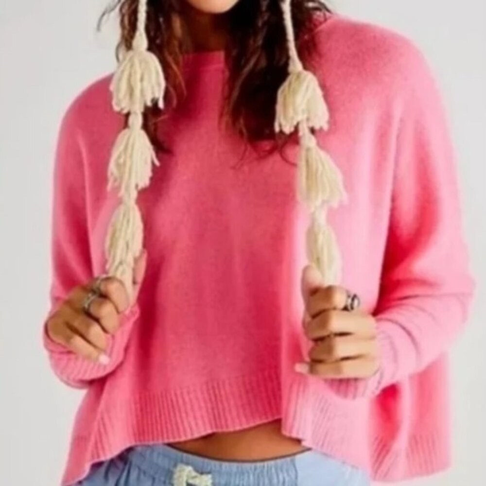 Free People 100% Cashmere Sweater Venice Pink Boxy Oversized Fit Women's S